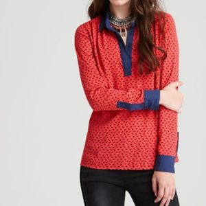 Free People Red and Navy Horse Blouse Size Large